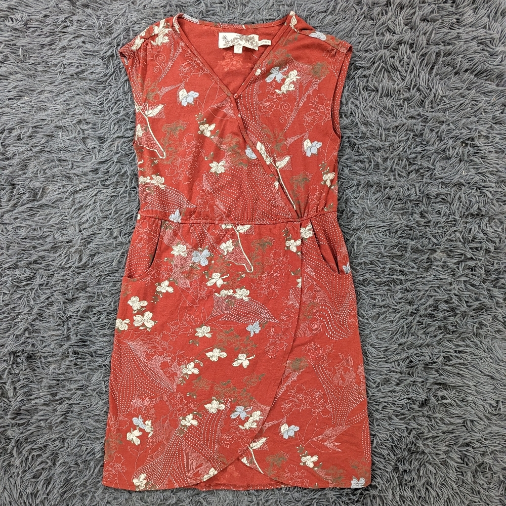 Aventura Dress Women's Small Orange White Floral Bossa Nova Yardley Surplice